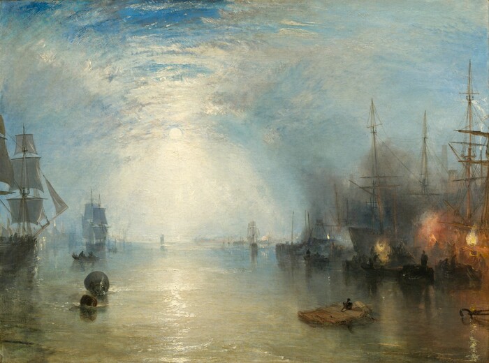 Turner’s Keelmen Heaving in Coals by Moonlight, mounted as a collection study.
